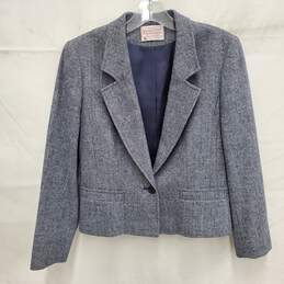 VTG Pendleton WM's 100% Virgin Wool Blue Tweed Cropped Blazer Size SM