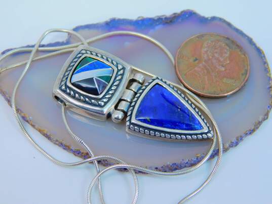 Carolyn Pollack 925 Lapis Onyx Malachite Mother Of Pearl Inlay Pendant Necklace 14.0g image number 7