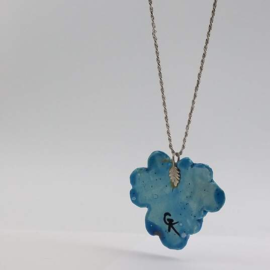 Sterling Silver Ceramic Hand Painted Leaf Pendant 29 1/2 Inch Necklace 13.0g image number 4