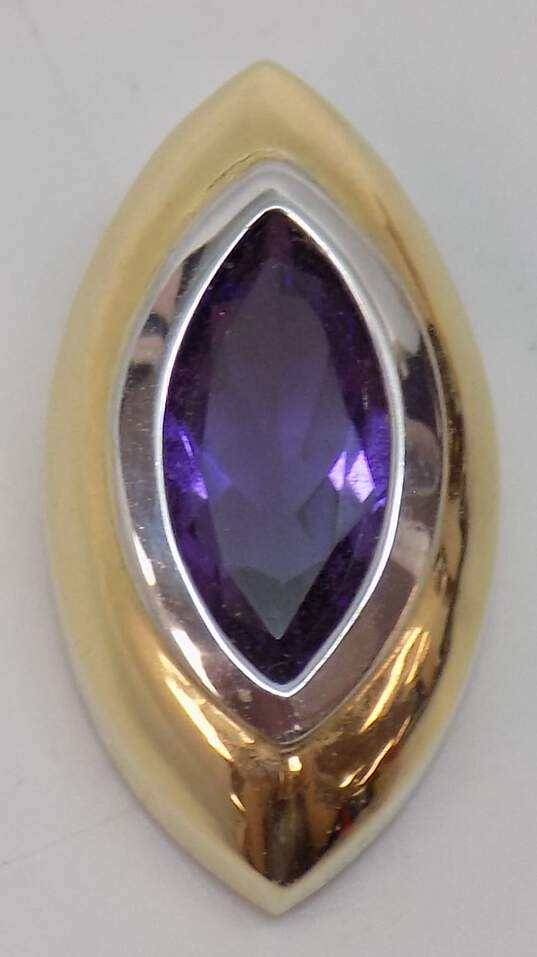 14K Yellow & White Gold Marquise Amethyst Pendant 2.3g image number 1