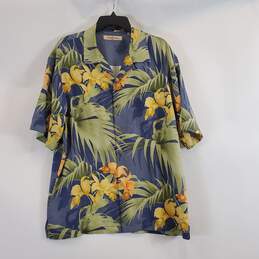 Tommy Bahama Men Blue Tropical Floral Shirt L