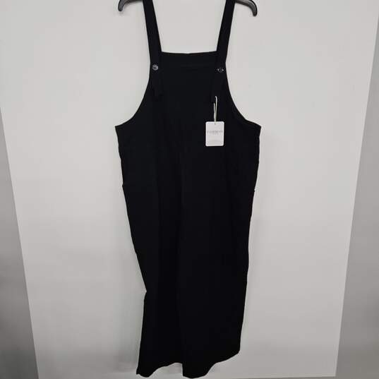 Fashion Sleeveless Cotton Linen Black Overalls Baggy Tulip Capri Jumpsuits with Pockets image number 1