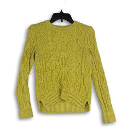 Womens Yellow Knitted Long Sleeve Crew Neck Pullover Sweater Size XS