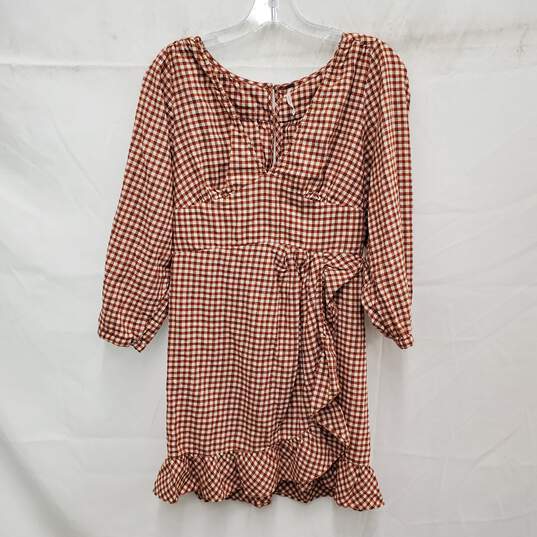 Free People WM's Brown & Ivory Neck Tie Cottage Mini Dress Size 4 image number 1