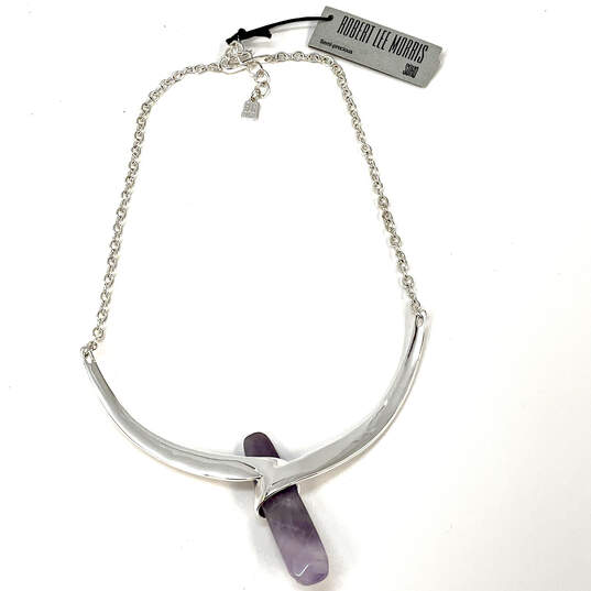 Designer Robert Lee Morris Silver-Tone Purple Stone Collar Necklace image number 4