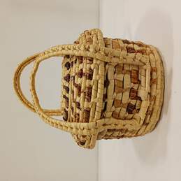 Bohemian Hippie Folk Art Bali Rattan Weaved Basket Purse With Lid