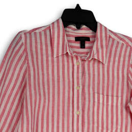 Womens Pink White Striped Long Sleeve Tie Front Button-Up Shirt Size 8 alternative image