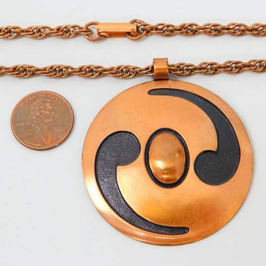 Vintage Bell Trading Post & Artisan Copper MCM Dome Overlay Brushed Disc Pendant Chain Necklace & Textured Wide Cuff Bracelet 60.7g image number 4