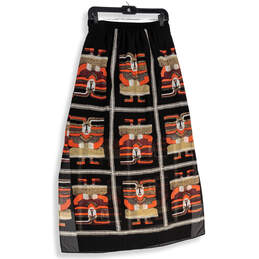 Womens Black Pink Printed Elastic Waist Side Slit Pull-On A-Line Skirt Sz S alternative image