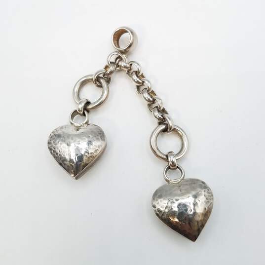 Sterling Silver Rolo Chain Hammered Double Puffed Heart Charm Pendant 20.3g image number 3