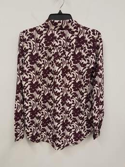 Ann Taylor Cream/Purple Floral Long Sleeve Blouse Size XXS alternative image