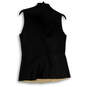Womens Black Sleeveless Leather Asymmetrical Full-Zip Vest Size Small image number 2