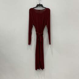 Womens Red Tie Waist Round Neck Long Sleeve Maxi Dress Size Large alternative image