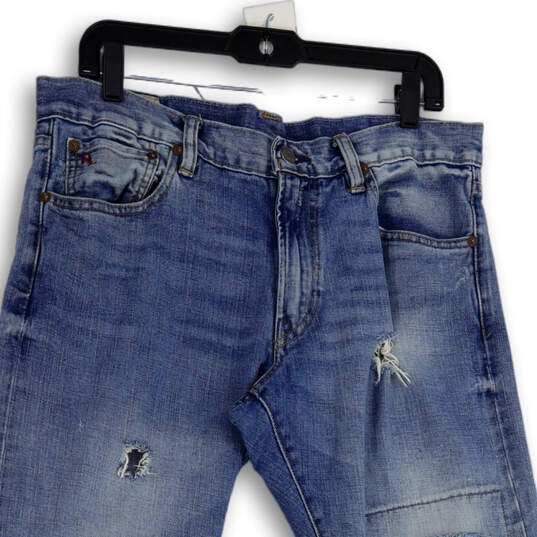 Mens Blue Denim Medium Wash Distressed Straight Leg Jeans Size 34x30 image number 3