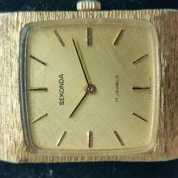 Sekonda 17 Jewels Vintage Gold Tone Automatic Manual Wind Cuff Bracelet Watch