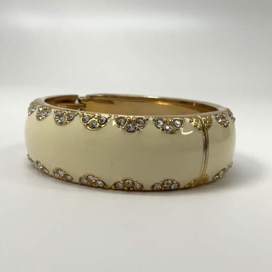 Designer Stella & Dot Enamel Gold-Tone Crystal Hinged Bangle Bracelet image number 2