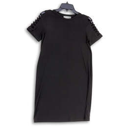 Womens Black Short Strappy Sleeve Crew Neck Pullover Shift Dress Size XS