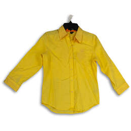 Womens Yellow Regular Fit Collared 3/4 Sleeve Button-Up Shirt Size XS