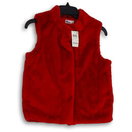 NWT Womens Red Faux Fur Mock Neck Sleeveless Button Front Vest Size XL