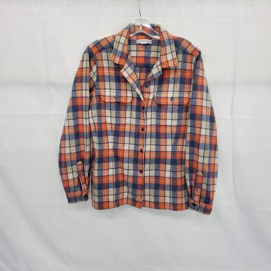 Pendleton Coral & Blue Patterned Wool Button Up Shirt WM Size L image number 1