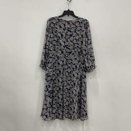 Womens Blue Floral 3/4 Sleeve V-Neck Back Zip Midi A-Line Dress Size 10 alternative image