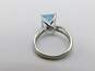 14K White Gold Princess Cut Blue Topaz White Sapphire Accent Ring 3.2g image number 3