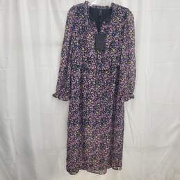 Y.A.S. Floral Multi Chiffon Midi Dress With Tie Neck And Front Splits Size 2 NWT