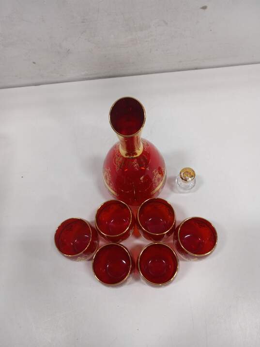 7PC Mitchell Venezia (2000) Red & Gold Decanter & Glasses Set image number 2