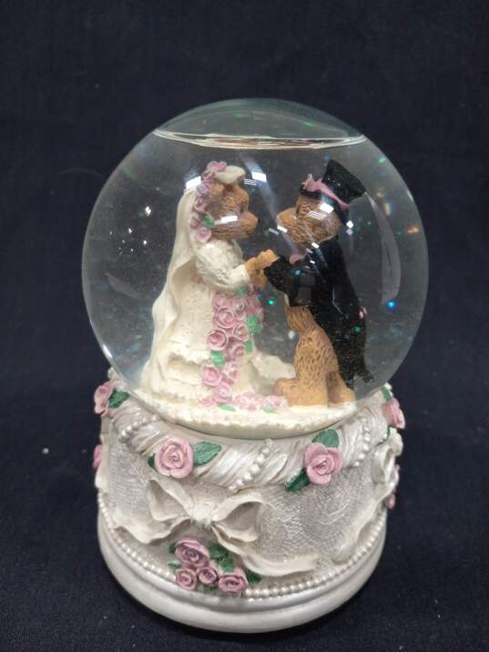 Avon Bride and Groom Musical Snow Globe Wedding Bears image number 2