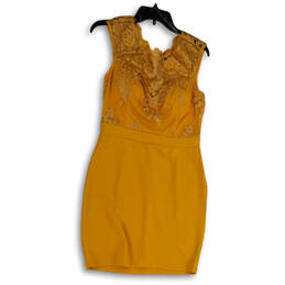 Womens Gold Lace Key Hole Back Sleeveless Bodycon Dress Size Large