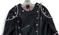 Womens Black Pink Studded Full-Zip Leather Cropped Motorcycle Jacket Sz M image number 3