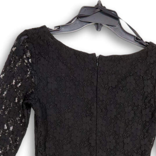 Womens Black Floral Lace Long Sleeve V-Neck Back Zip Sheath Dress Size 0 image number 4
