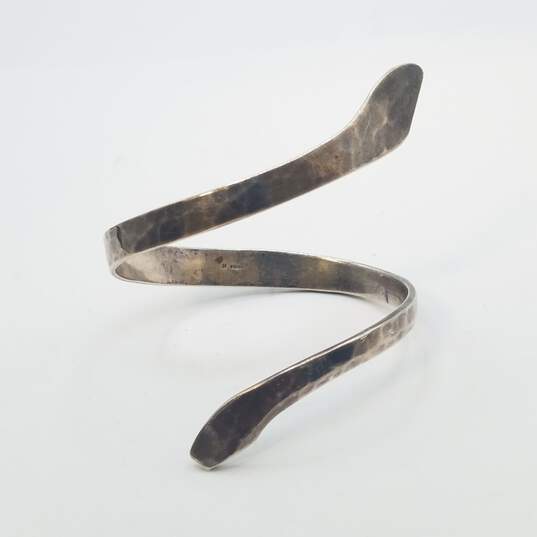 Signed ( H ) Sterling Silver Hammered Snake Wrap Bracelet 30g image number 1