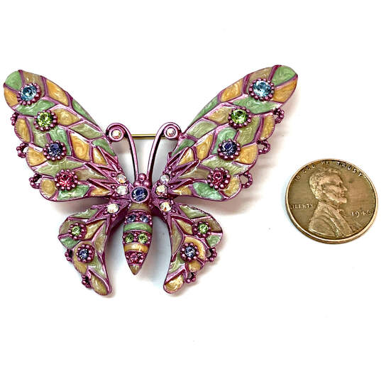 Designer Joan Rivers Gold-Tone Pink Enamel Rhinestones Butterfly Brooch Pin image number 3