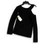 NWT Womens Black Knitted Long Sleeve Cold Shoulder Pullover Sweater Size S image number 3