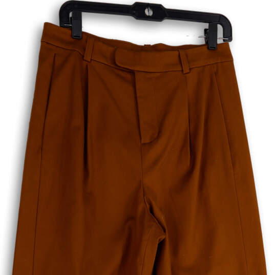 Womens Brown Pleated Slash Pocket Formal Straight Leg Dress Pants Size 6 image number 3