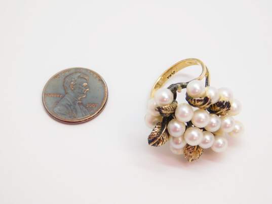 Vintage 14K Yellow Gold Pearl Cluster Floral Ring 9.8g image number 2