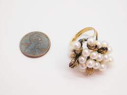 Vintage 14K Yellow Gold Pearl Cluster Floral Ring 9.8g alternative image