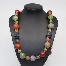 Sterling Silver Ceramic Multi-Color Beaded Necklace - 186.6g