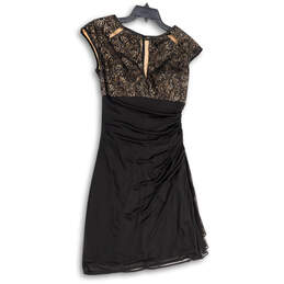 NWT Womens Black Brown Floral Lace Ruched Back Zip Sheath Dress Size 6