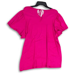 NWT Womens Pink Short Sleeve Back Tie Round Neck Pullover Blouse Top Sz 1X alternative image
