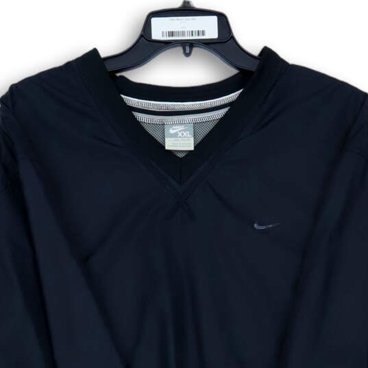Mens Black Long Sleeve Pockets V-Neck Golf Windbreaker Jacket Size XXL image number 3