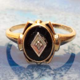 Vintage 10K Yellow Gold Moissanite Accent Onyx Ring Size 9.25 alternative image