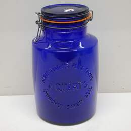 Crownford Giftware 4 Qt. Blue Flip Top Glass Jar Made in Italy 1979