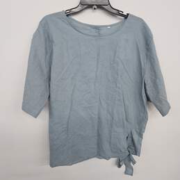 Blue Linen Tunic Short Sleeve Blouse