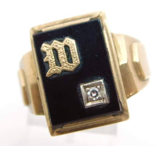 Vintage 10K Yellow Gold Diamond Accent Onyx M Initial Ring 8.6g image number 1