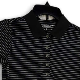 Mens Black White Striped Short Sleeve Button Front Golf Polo Shirt Size XS