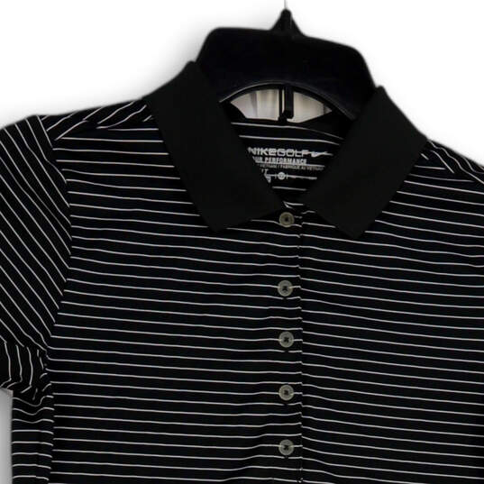Mens Black White Striped Short Sleeve Button Front Golf Polo Shirt Size XS image number 1