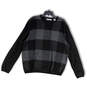 Mens Black Plaid Crew Neck Long Sleeve Stretch Pullover Sweater Size XL image number 1
