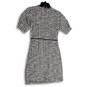 Womens Gray White Tweed Short Sleeve Round Neck Back Zip Sheath Dress Sz 0 image number 2